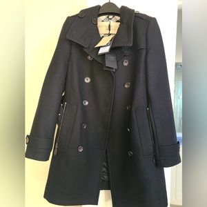 Burberry Brit Black Balmoral Wool Cashmere Trench COAT